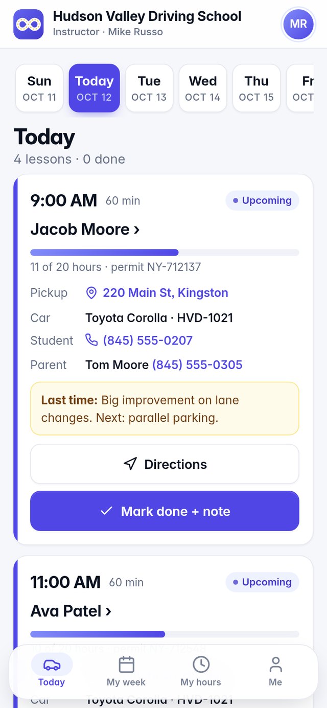 Instructor today screen